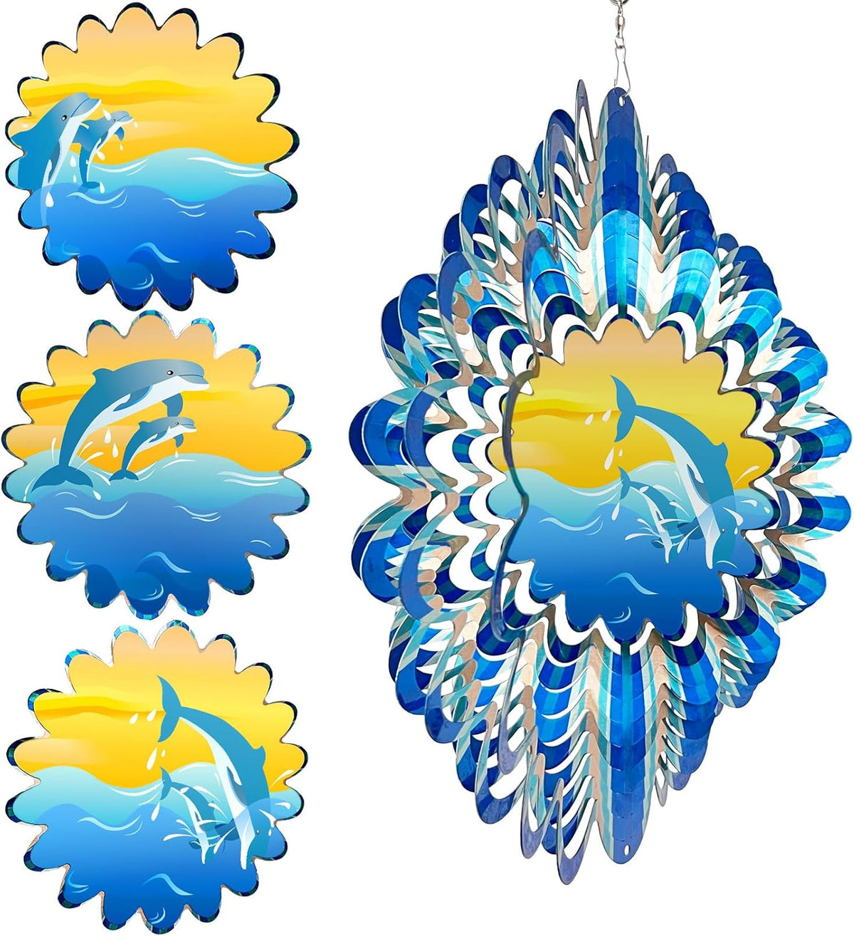 Animated Dolphin Wind Spinner | 3D Holographic Stainless Steel Kinetic Wind Spinners, Magical