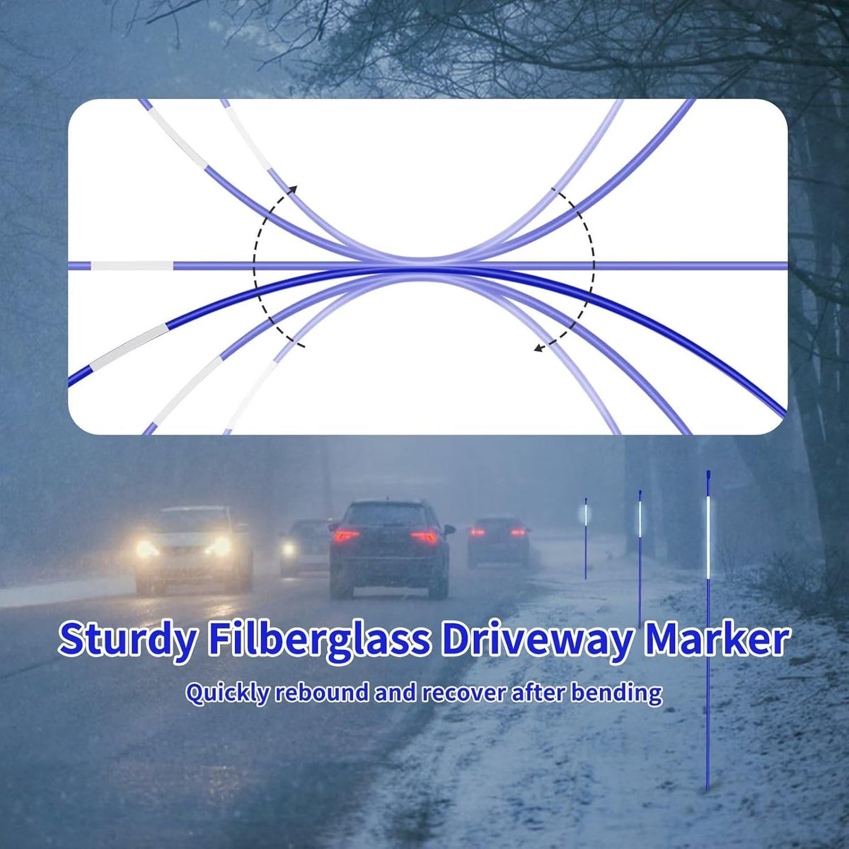 Growsun Driveway Marker 48 inch Blue Fiberglass 5/16 inch Dia Snow Fence Reflective Plow Stakes for