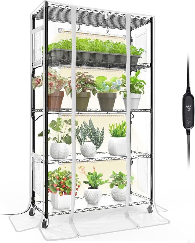 Bstrip Indoor Greenhouse with Grow Light, Mini Green House with 4 Pack 24W Full Spectrum Plant