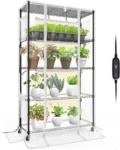 Bstrip Indoor Greenhouse with Grow Light, Mini Green House with 4 Pack 24W Full Spectrum Plant