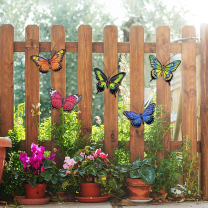 EOORAU Metal Butterfly Wall Outdoor Decor - 5 Pack Metal Butterflies Wall Art Sculpture Hanging