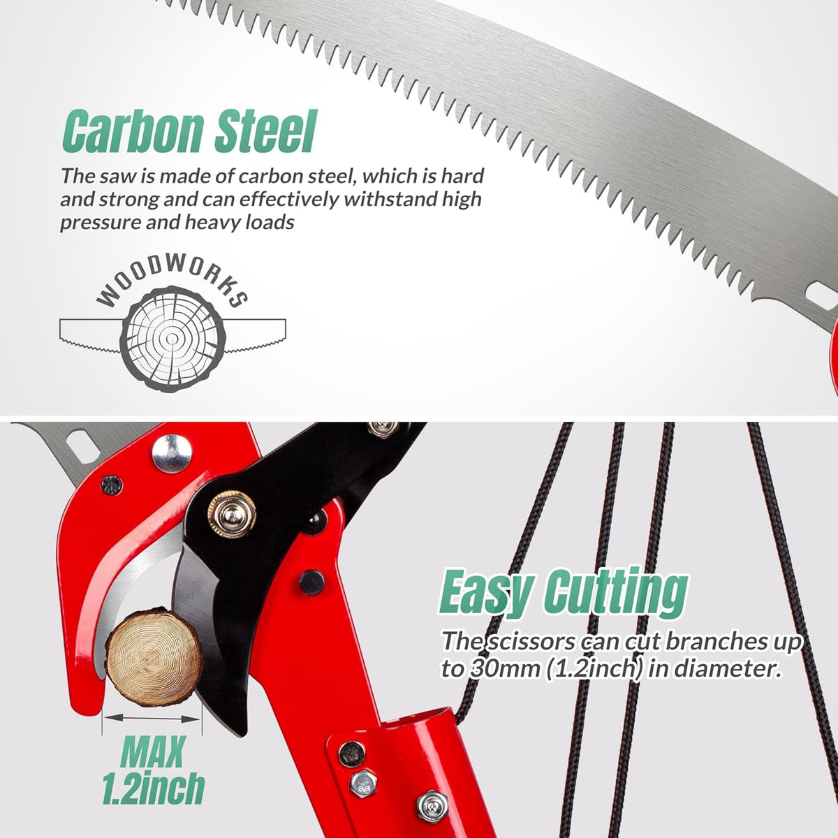 Suchtale 10ft Pole Saw, Manual Tree Pruner with Sharp Steel Blade, Trimmer with Scissors and High