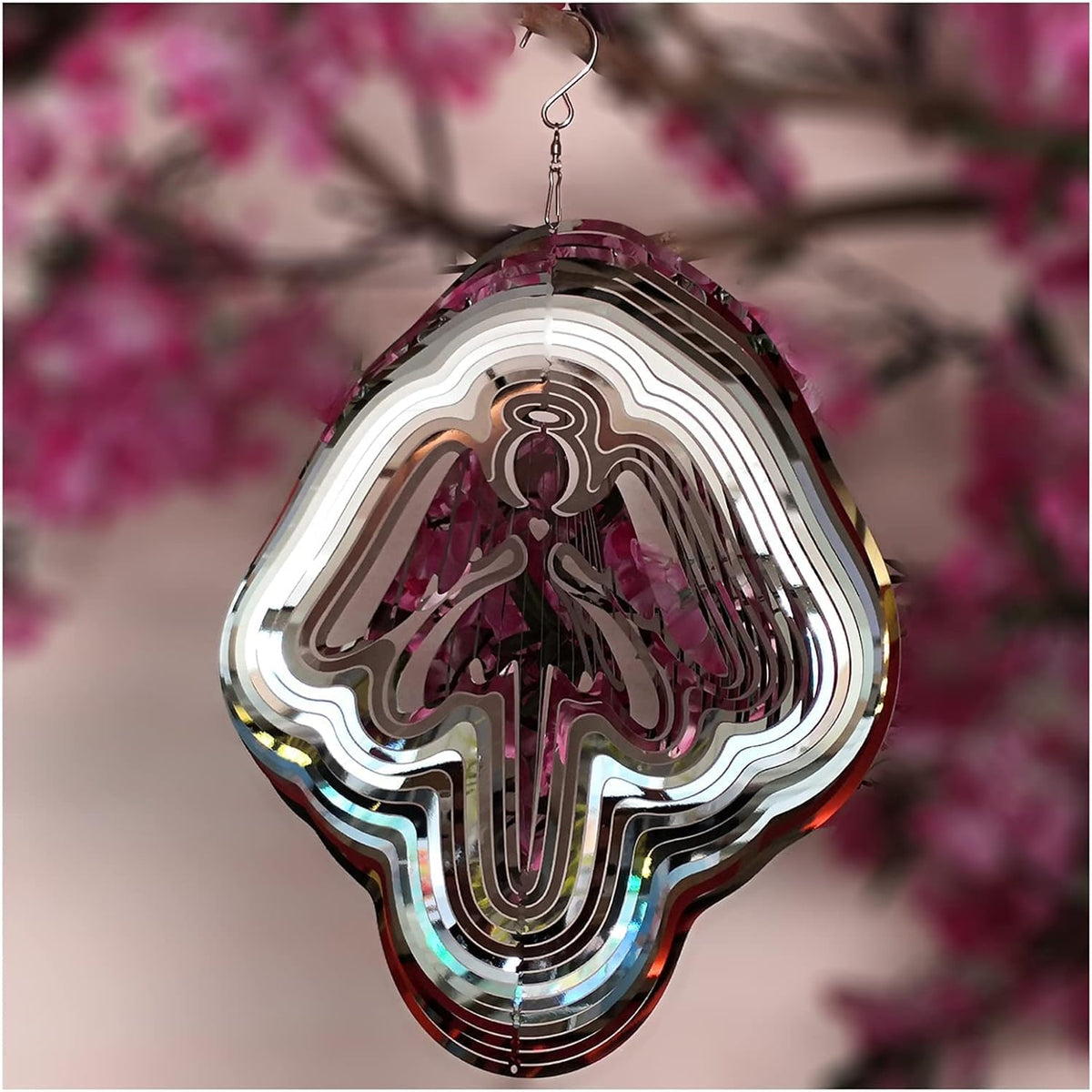 DJUAN Reflective Angel Wind Spinners Outdoor Garden Decor,Sparkly Angel Ornaments Bird Devices