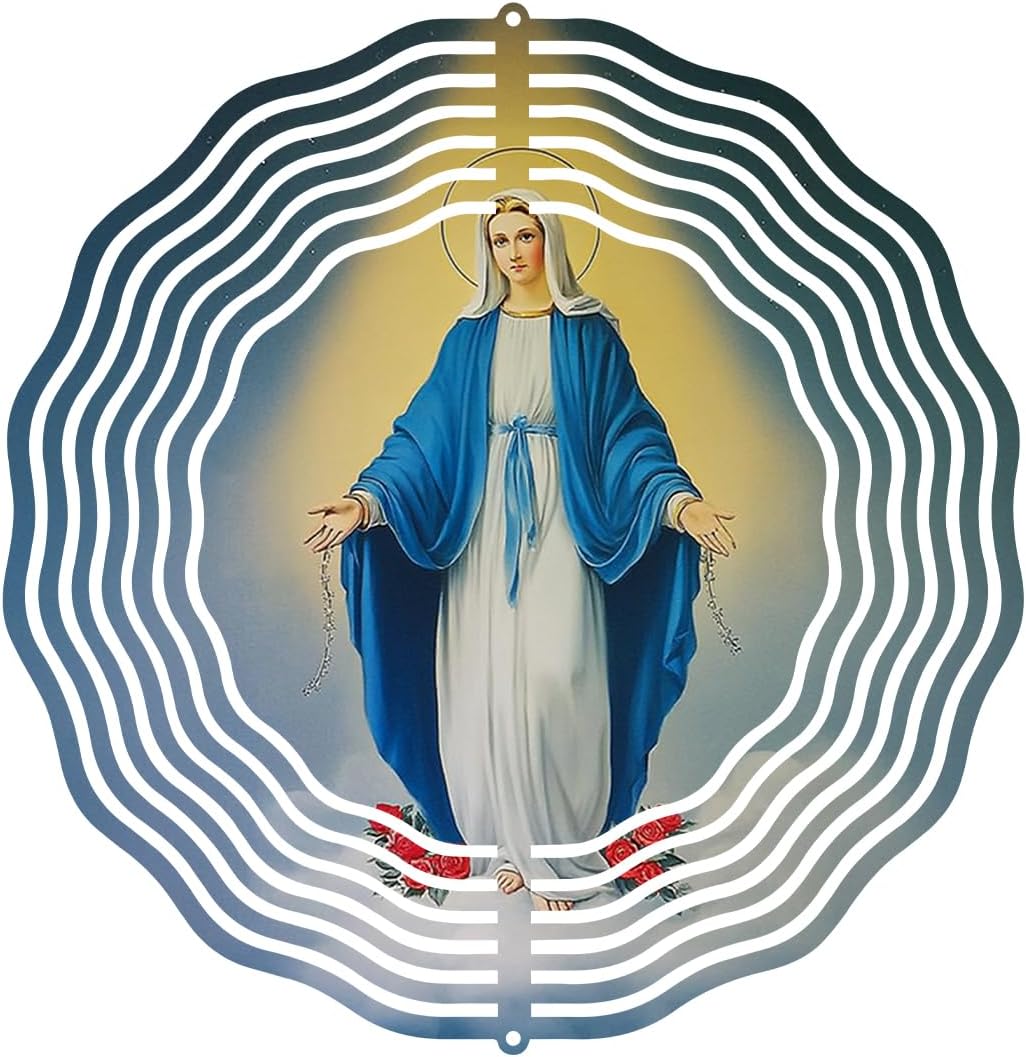 Virgin Mary Wind Spinner, Metal Wind Spinners Outdoor Indoor, Religious Virgin Mary Hanging Garden