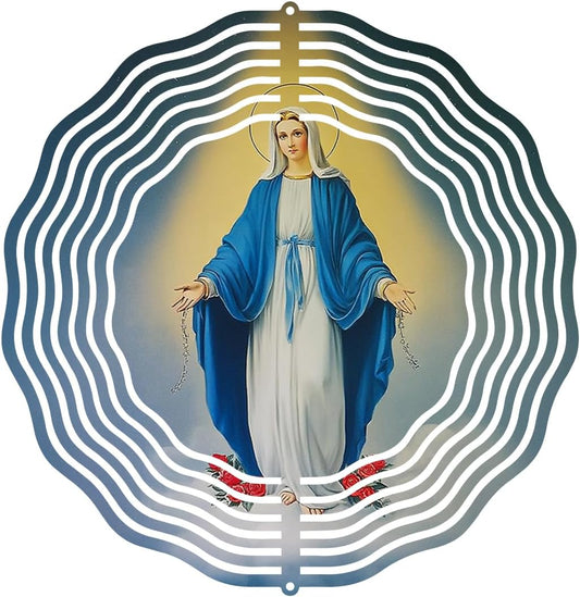 Virgin Mary Wind Spinner, Metal Wind Spinners Outdoor Indoor, Religious Virgin Mary Hanging Garden