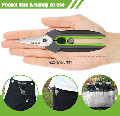 WORKPRO Pruning Shears,6.25'' Gardening Hand Scissors with Sheath,Stainless Steel Straight Blade
