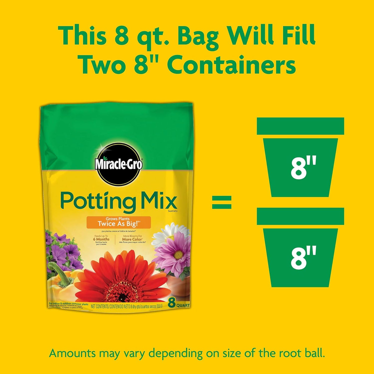 Miracle-Gro Potting Mix, For Indoor or Outdoor Potted Plants, Flowers, Vegetables, Shrubs, Annuals