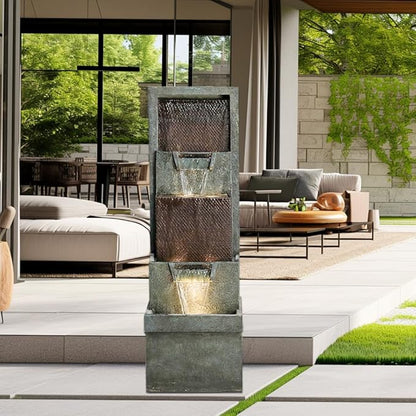39.3”H Outdoor Garden Waterfall Fountain-Indoor Water Fountain with LED Lights, for Gardens