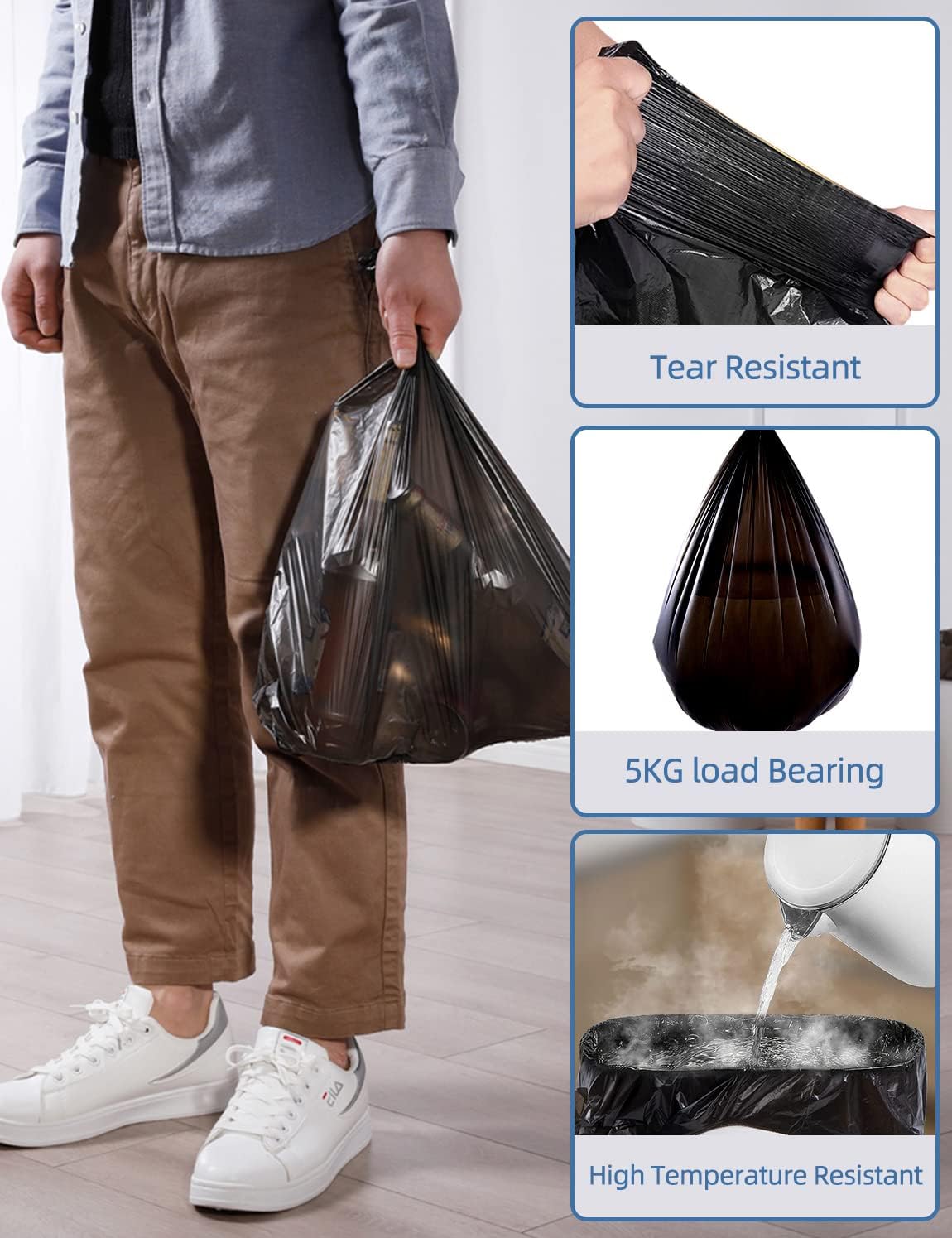 Small Trash Bags 80 Counts, Waikas Garbage Bags for Bathroom Car Mini Trash Can, Plastic Bag for