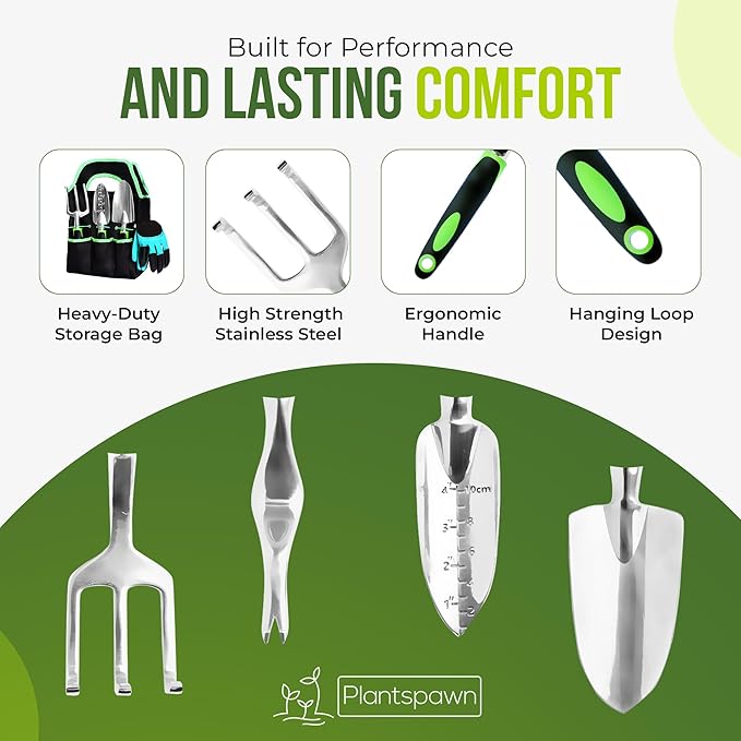 8 PCS Gardening Tools Set with Bag | Heavy-Duty Rust-Proof Hand Tools with Plastic Handles Includes