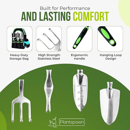 8 PCS Gardening Tools Set with Bag | Heavy-Duty Rust-Proof Hand Tools with Plastic Handles Includes