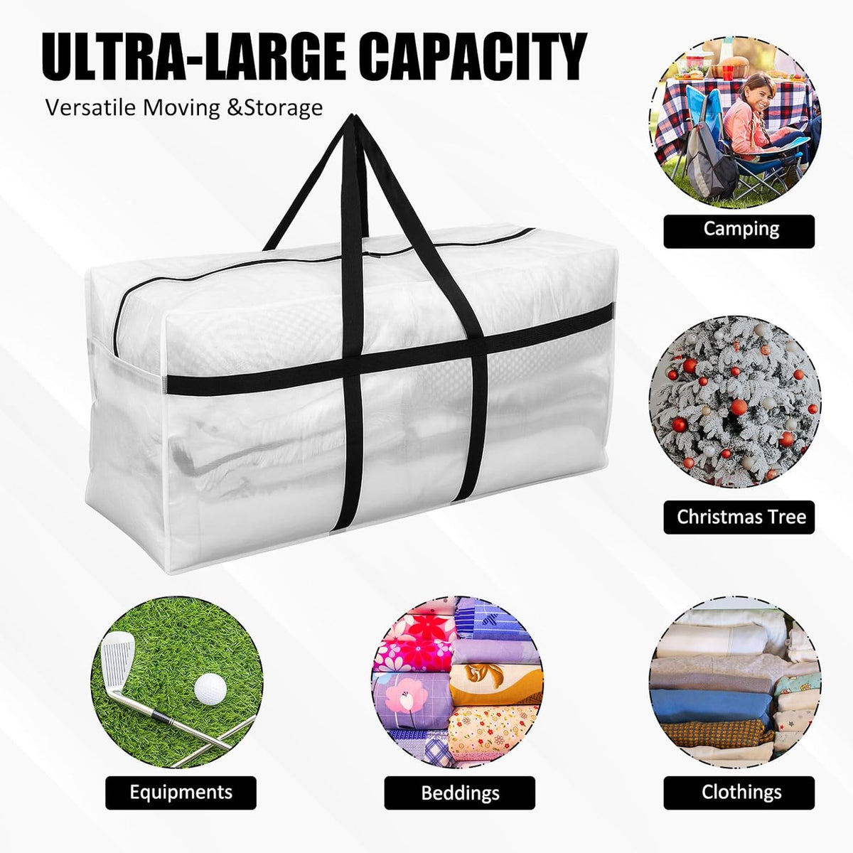 4 Pcs 66 Gallon Large Moving Bags with Zipper and Handles Foldable Storage Duffle Bags Heavy Duty