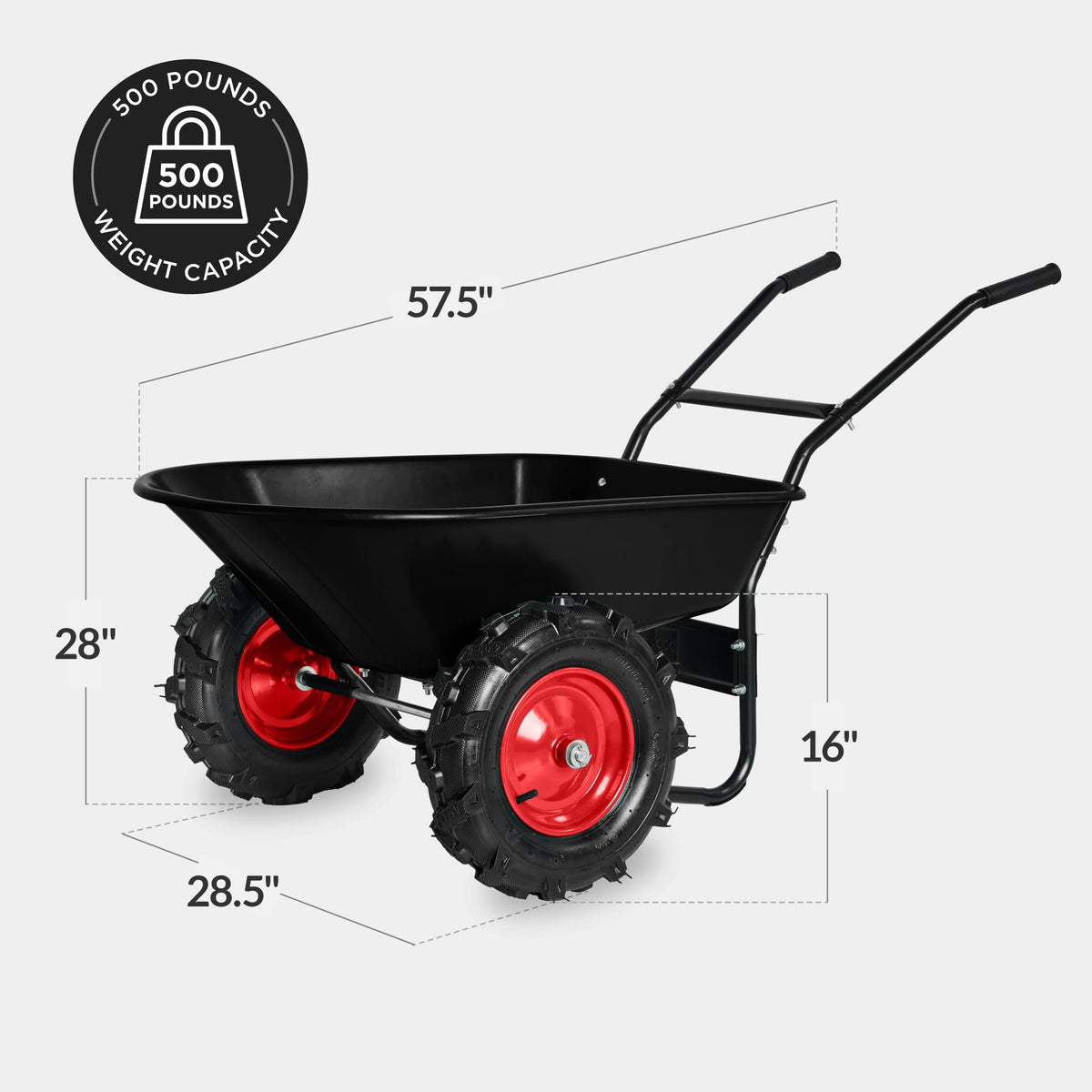 Best Choice Products Dual-Wheel Wheelbarrow Garden Cart - 500 lb Capacity, Extra-Large Wheels