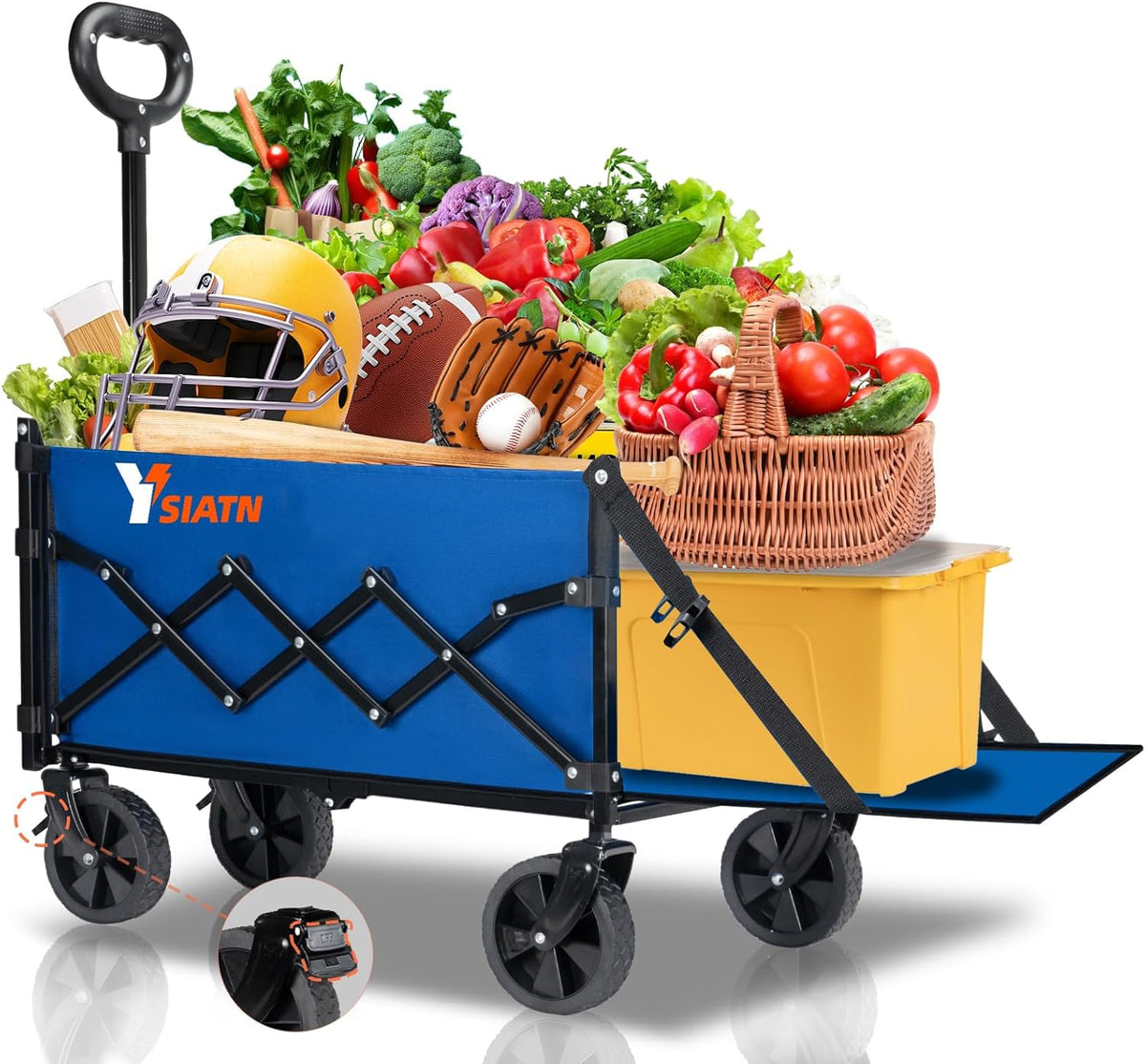 Collapsible Folding Wagon Cart with Tailgate - 300lbs Heavy Duty Foldable Utility Wagon and Brake