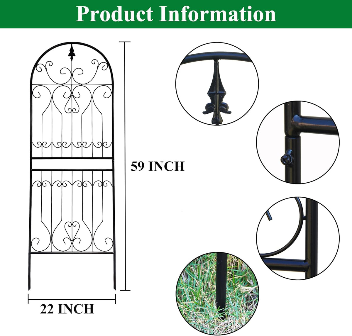 SCENDOR Trellis for Climbing Plants 59" H x 22" W Metal Unique Design Decorative Garden Structure