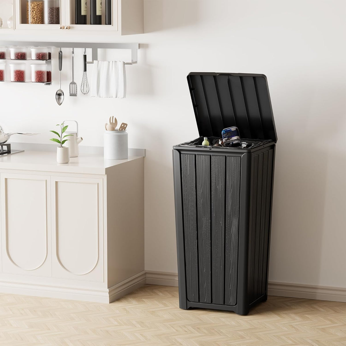 Outdoor Trash Can 23 Gallon Garbage Can with Lid Waterproof Resin Garbage Patio Waste Bin for