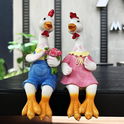 Handside Couple Duck Garden Statues Cartoon Resin Cute Sitting Chicken Sculpture Goose Lovers