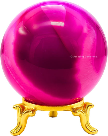 Amazing Gemstone Pink Onyx Crystal Ball with Stand - 2 Inches Crystal Sphere Meditation Balls for