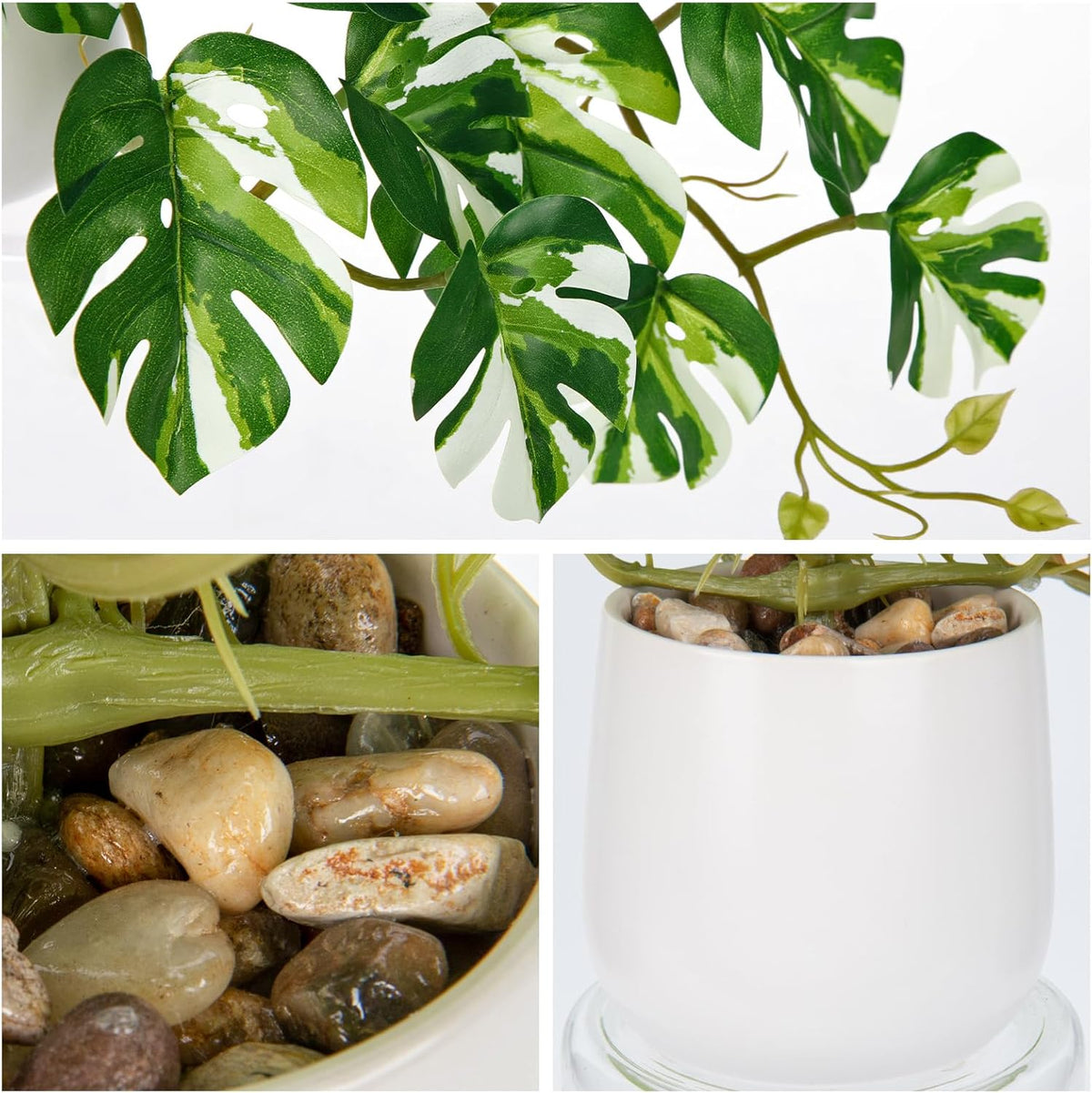 DILATATA Fake Plants Indoor 8 Inch Artificial Monstera Plant in White Ceramic Pot - Faux Potted