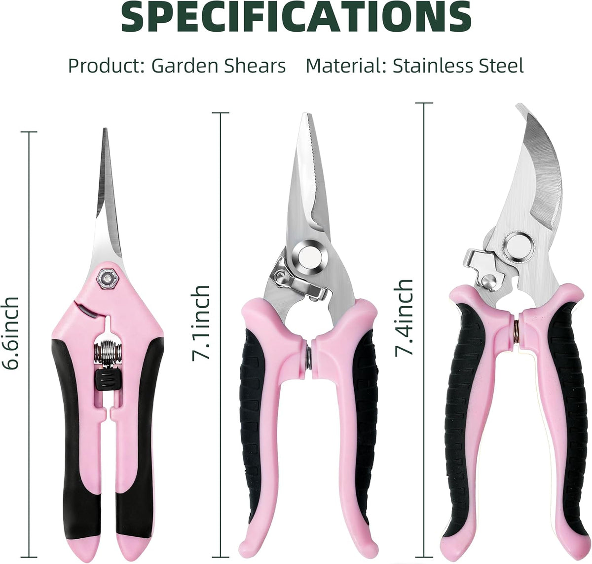 3 Pack Garden Pruning Shears, Stainless Steel Shears, Gardening Shears, Scissors, Garden Clippers
