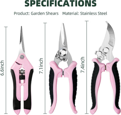 3 Pack Garden Pruning Shears, Stainless Steel Shears, Gardening Shears, Scissors, Garden Clippers