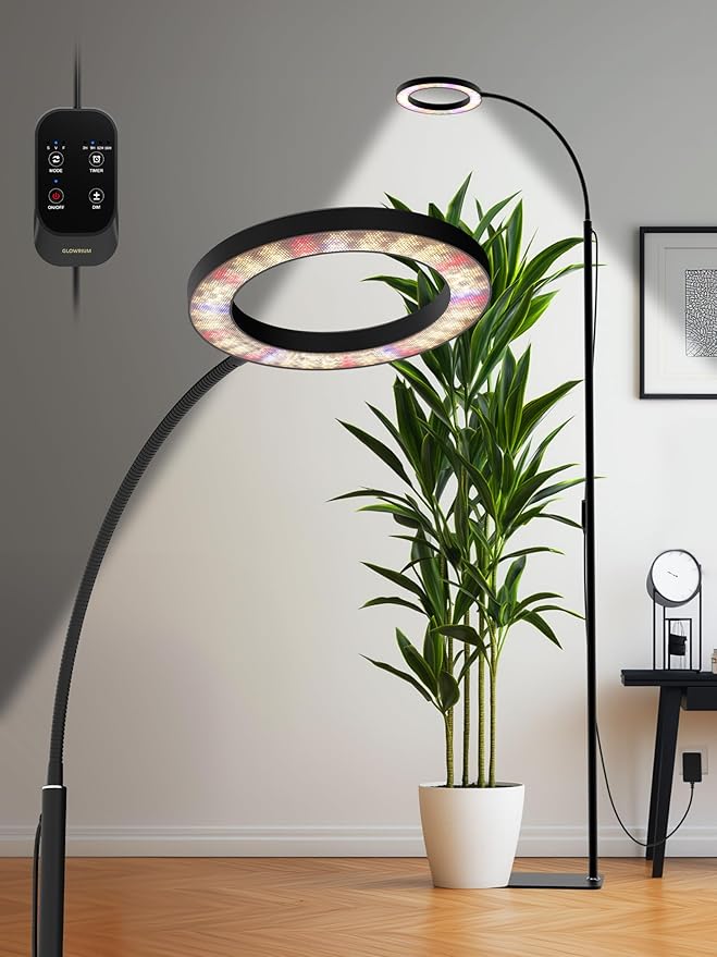 GLOWRIUM Grow Lights for Indoor Plants, 24W Full Spectrum LED Grow Light, Stepless Dimming,3
