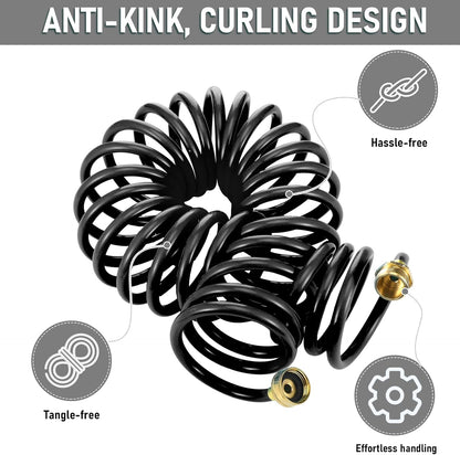 Pangda 25 Ft x 3/8'' Coil Garden Hose EVA Recoil Garden Self Coiling Expanding Water Hose with 6