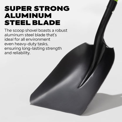 IDZO Aluminum Steel Scoop Shovel Heavy Duty, Ideal Height 44 1/2 Inches Metal Shovel with Strong