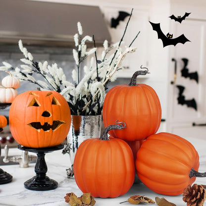 Artmag 6 Inch Large Artificial Pumpkins, 4PCS Big Orange Faux Foam Harvest Pumpkins for Fall Autumn