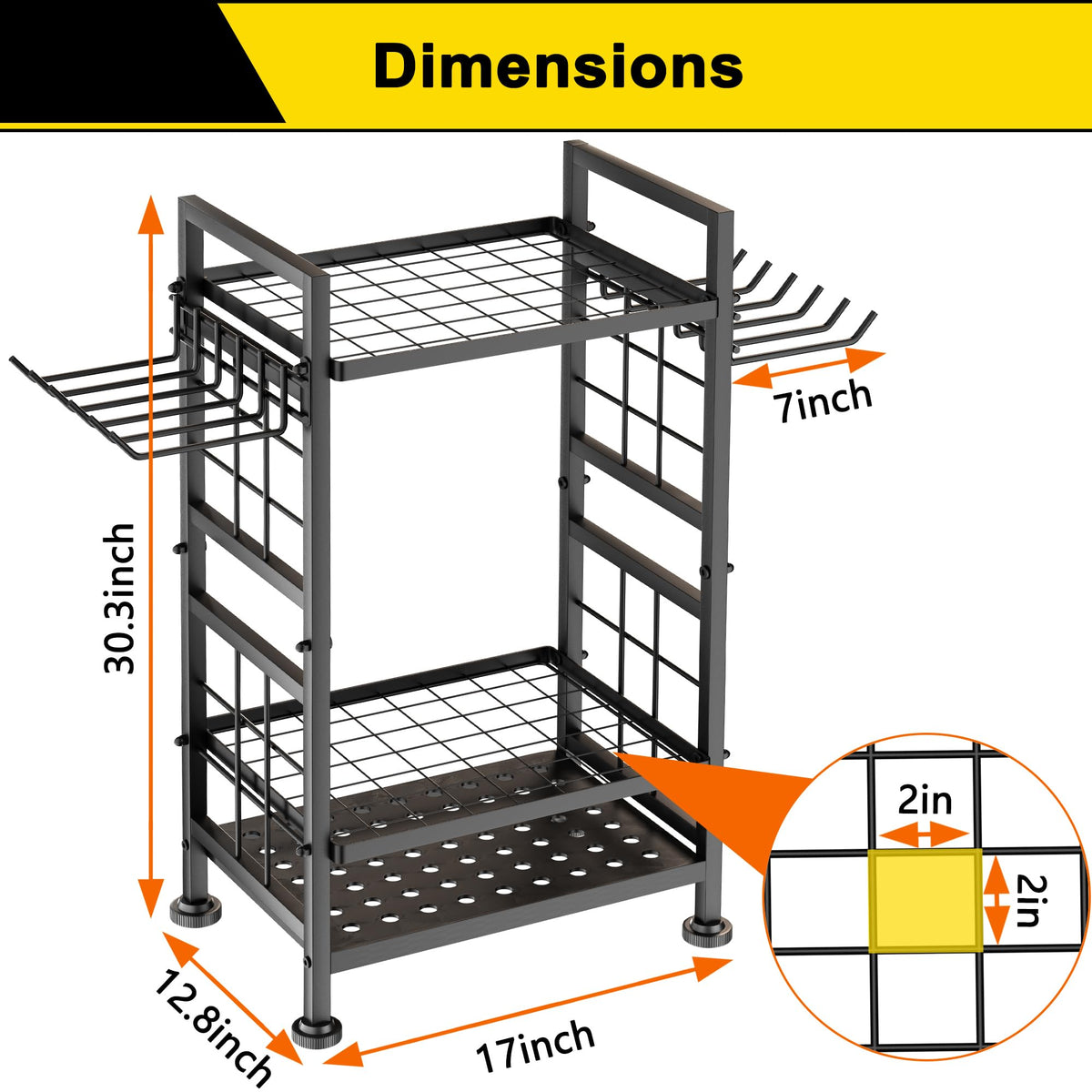 3 Tier Garden Tool Organizer, Garage Storage and Organization, Metal Yard Tools Storage up to 78