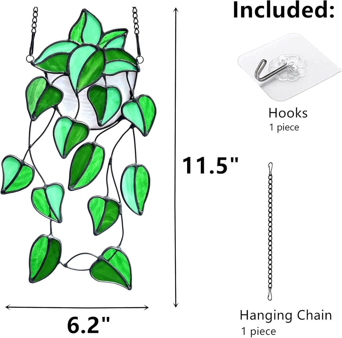 Green Faux Plants Stained Glass Window Hanging Suncatcher, Artificial Plants Decor Gift for Women