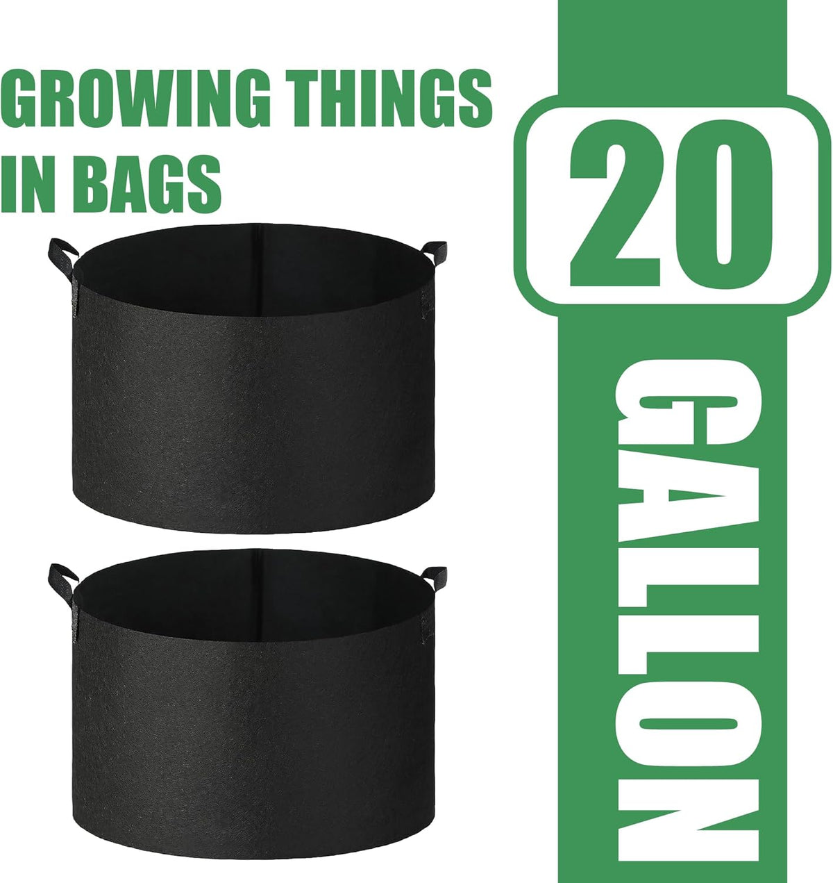 2-Pack 20 Gallon Fabric Grow Bags with Handle, Heavy Duty 300G Thickened Nonwoven with Handles and
