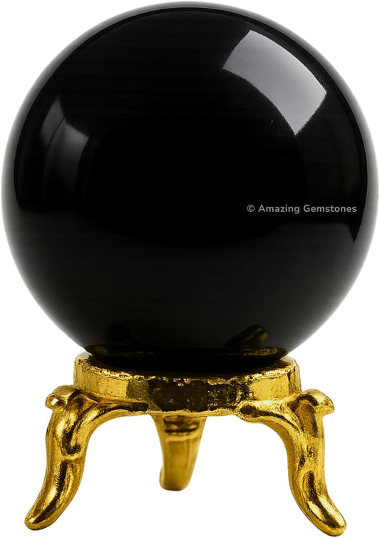 Amazing Gemstone Black Obsidian Crystal Ball with Stand - 2" Inches Crystal Sphere Meditation Balls
