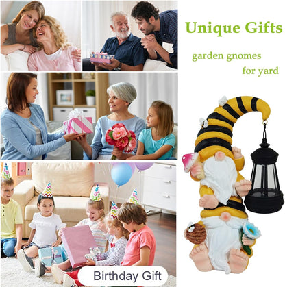 Garden Gnomes Outdoor Statue Solar Bee Garden Gnomes with Led Lantern Outdoor Decor for