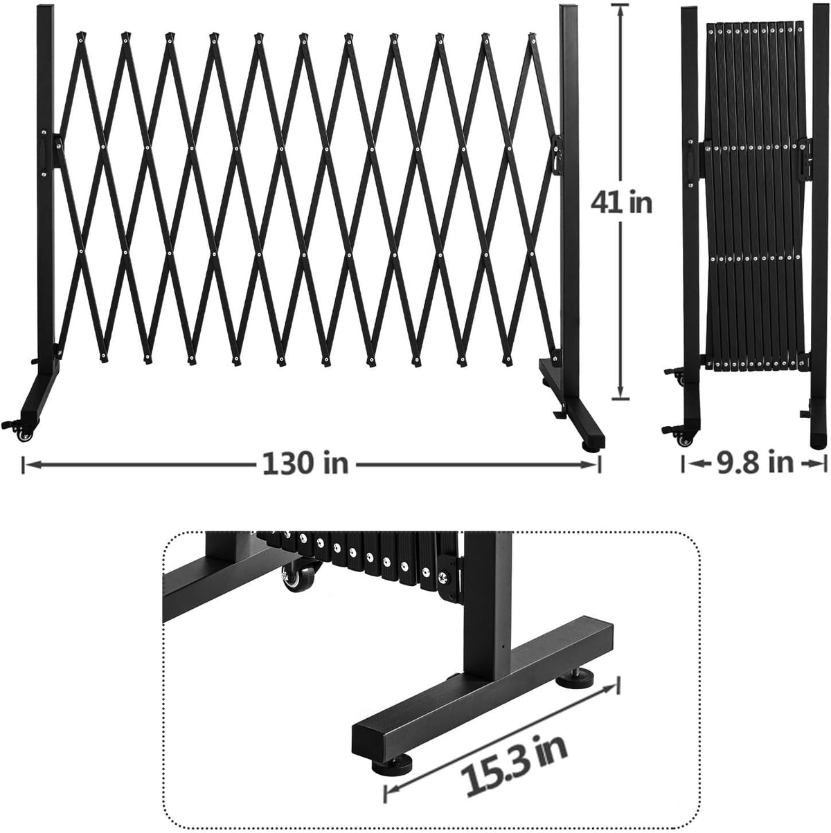 TECSPACE Aluminum Expandable Garden Fence, Portable Barricade Gate with Casters, Expansion Size