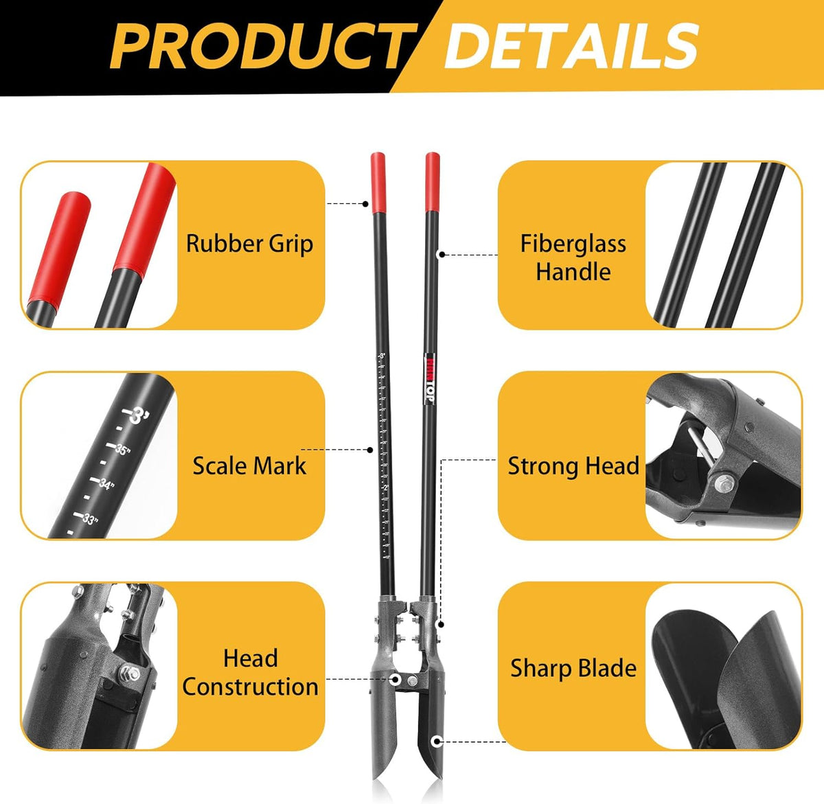 Heavy Duty Post Hole Digger with Fiberglass Handle Manual Fence Post Diggers,58 inches