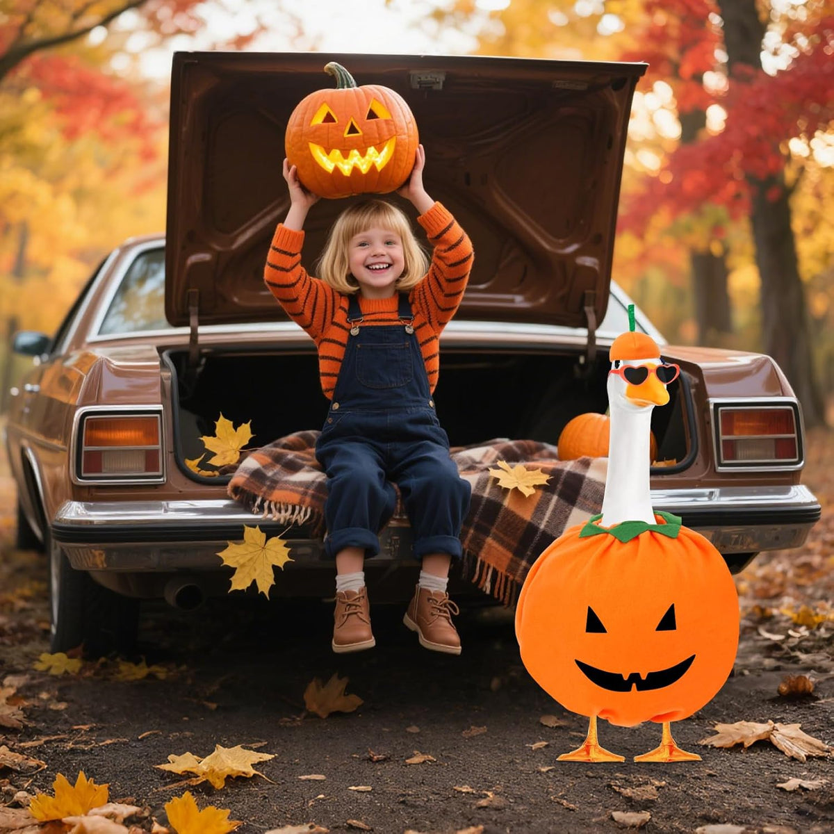 Hysagtek Halloween Porch Goose Outfits - Yard Goose Outfits Pumpkin Costume with Glasses Fall