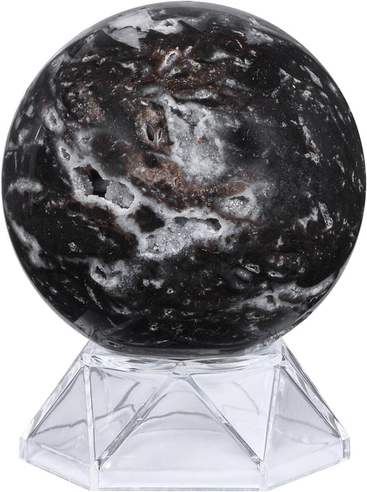 Natural Sphalerite Crystal Ball with Acrylic Display Base, 61-70mm Polished Stone Feng Shui Crystal