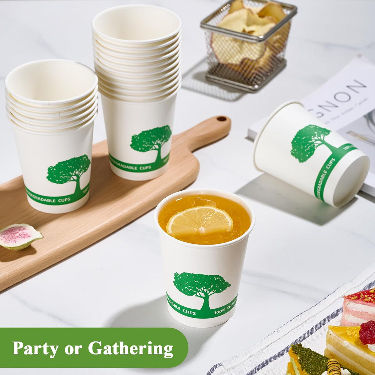 Vplus 400 Pack Compostable Paper Cups, 8 oz Paper Coffee Cups, Biodegradable Disposable Paper Cups