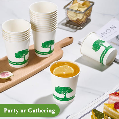 Vplus 400 Pack Compostable Paper Cups, 8 oz Paper Coffee Cups, Biodegradable Disposable Paper Cups