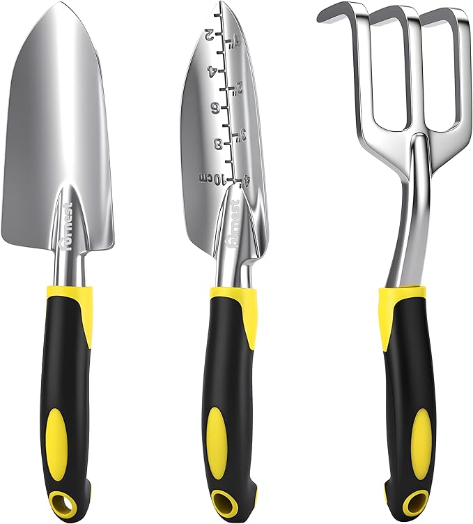 Garden Tool Set, 3 Pack Aluminum Heavy Gardening Kit Including Hand Shovel, Transplant Shovel and