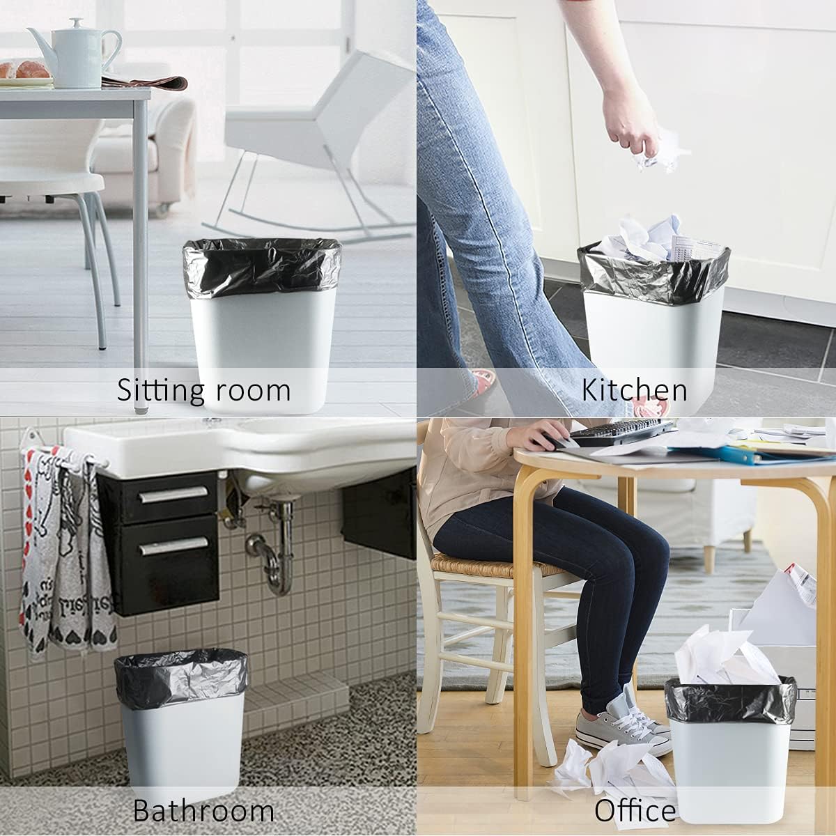 Teivio 3 Gallon 300 Counts Strong Trash Bags Garbage Bags, Bathroom Trash Can Bin Liners, Small