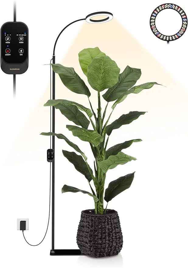GLOWRIUM 24W LED Grow Light for Indoor Plants, 23.5-71" Adjustable Height, 3-Growing Full Spectrum