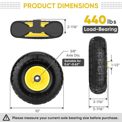 TICONN 10" Solid Tires, 2 Pack Flat Free 4.10/3.50-4'' Wheels with 5/8” Axle Bore Hole and Double