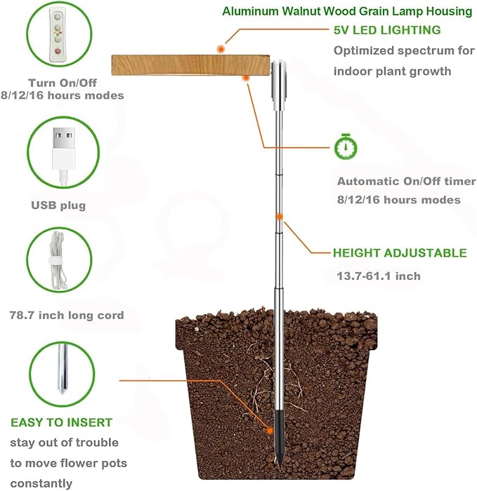 yadoker Plant Grow Light, LED Growing Light Full Spectrum for Indoor Plants,Aluminum Wood Grain