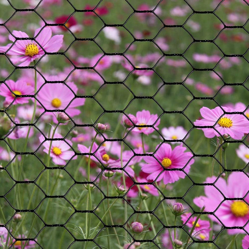 PVC Hexagonal Poultry Netting Chicken Wire 48 inches x 150 feet x 1 inch Mesh 20GA Black