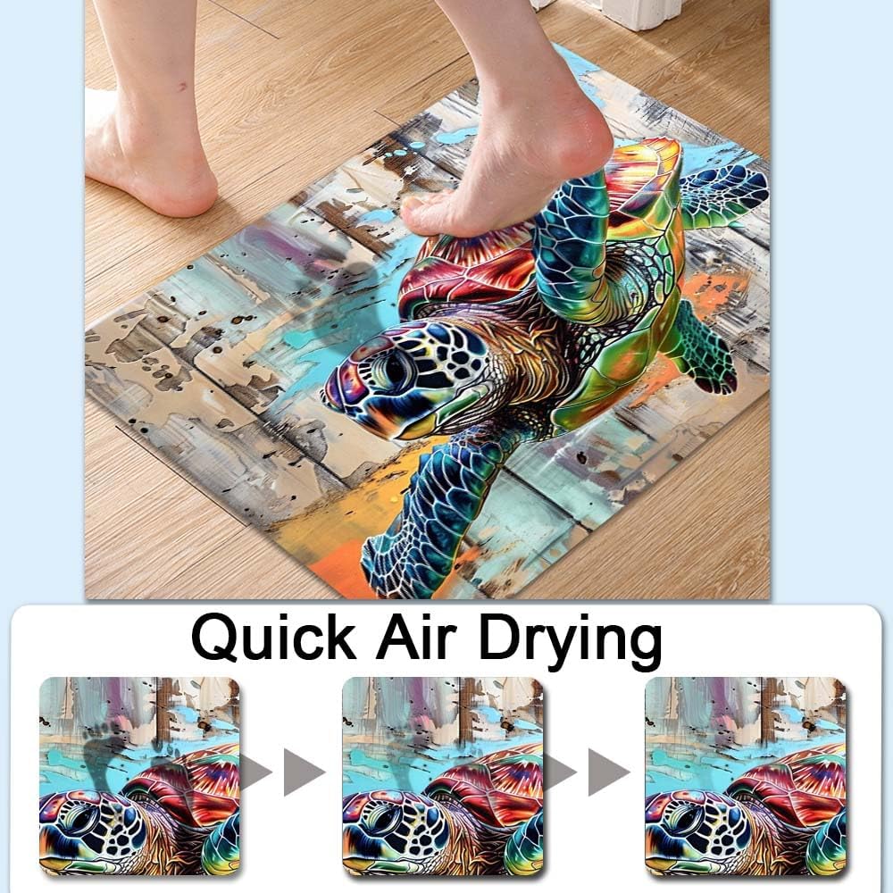 Bath Mat-Bathroom Rug，Sea Turtle in Flight-Absorbent Non Slip Quick Dry Stain Resistant Easy to