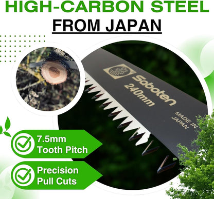 Saboten Japan 9.4" Japanese Pruning Saw – Fluorine-Coated High-Carbon Steel Blade, Traditional