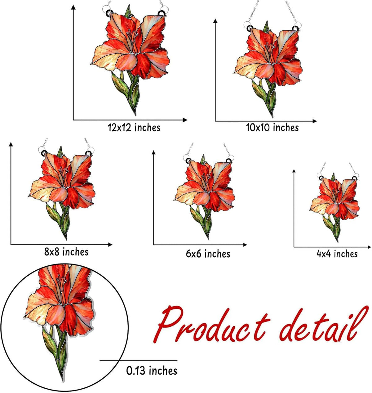 Red Gladiolus Flower Acrylic Suncatcher Stained Glass Effect Window Car Hanging Christmas Ornament