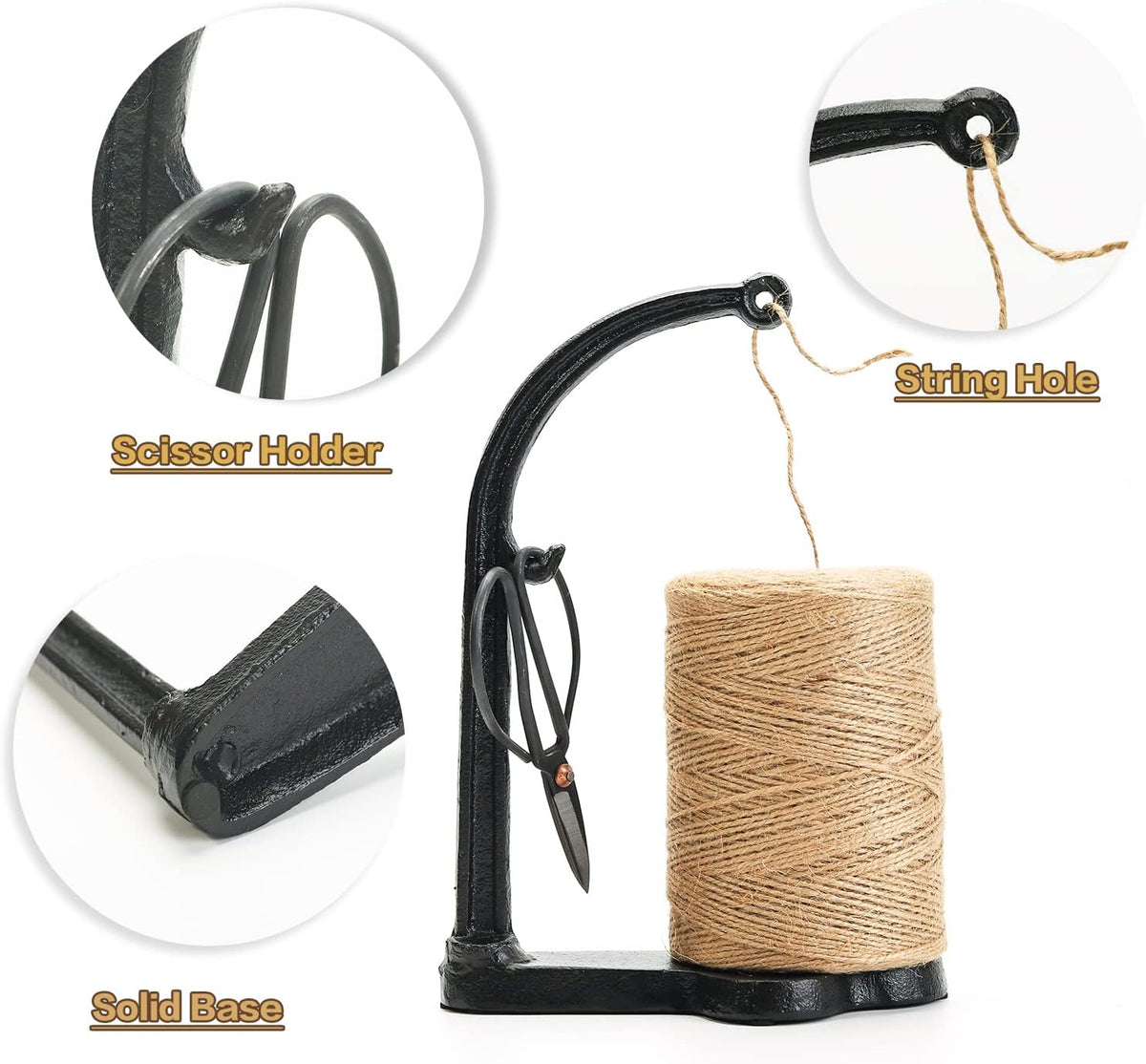 Sungmor Cast Iron Garden Twine Holder Set - 1300ft. Natural Jute Twine String & Rope Rack &